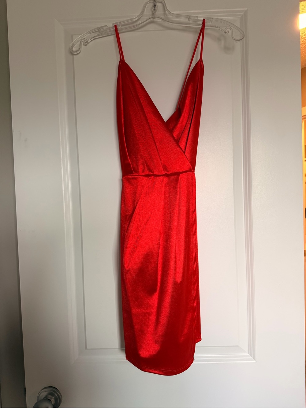Revamped Red Satin Surplice Midi Dress